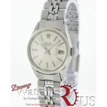 Rolex Oyster Perpetual Date 6517 Silver Dial 18k Wg Bezel & Steel Jubilee