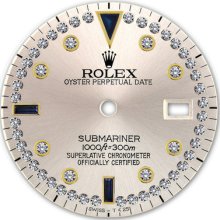 Rolex Submariner 2 Tone & Yellow Gold Silver Serti String Diamond Sapphire Dial