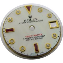 Rolex Yachtmaster Midsize Quickset Mans Diamond Rubies Dial White Mop 4 Gold