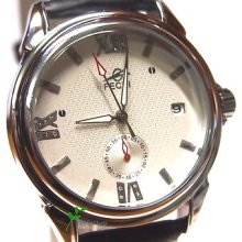 Roman Waterproof Leather White Date Seconds Watch Men Mechanical Auto 208