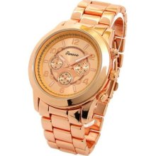 Rose/gold Plated Round Geneva Bracelet Med Size Women's Watch (beautiful)