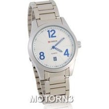 Round Dial Men's Analog Watch with Stainless steel Strap (White)