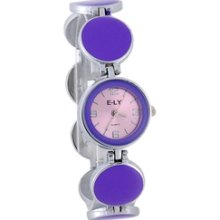 Round Dial Stainless Steel Bracelet Women's Analog Watch (Purple)