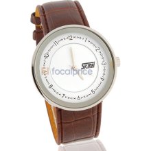 Round Dial Waterproof Analog Watch with PU Leather Strap (Brown)