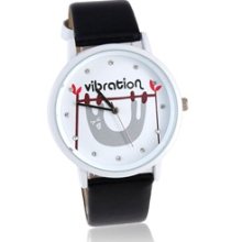Round Dial Women's Analog Watch with Faux Leather Strap (Black)