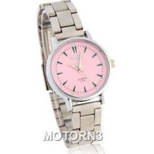 Round Dial Women's Analog Watch with Stainless steel Strap (Pink)
