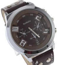Round Shaped Fauxy Leather Men's Analog Wrist Watch Brown
