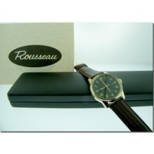 Rousseau Automatic Goldtone Ss Watch Power Reserve Dial | Leather Strap
