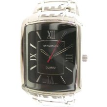 sears Men's Silver-Tone Tank Bracelet Watch with Black Rectangular Dial