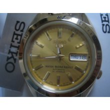 Seiko 5 Men's Watch Automatic 21 Jewels Stainless S Gold Tone See-throu Mov