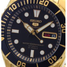 Seiko 5 Sports All Gold Submariner 23 Jewel Automatic 100m Japan Made Snzf22j1