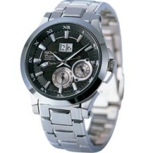 Seiko Kinetic Perpetual Stainless Steel Watch W/ Black Dial
