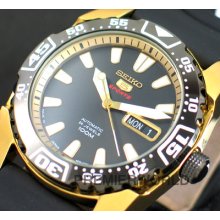 Seiko Sports Automatic / Hand Winding Black Bezel Gold T 100m Watch Srp170j1