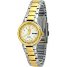 Seiko SYME80 Womens Two Tone Seiko 5 Automatic Dress White Dial
