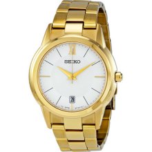 Seiko White Dial Gold Tone Stainless Steel Mens Watch Sgef46