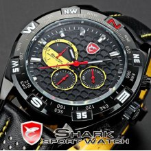 Shark Luxuy Men Military Date Day Sport Quartz Leather Band Army Wrist Watch