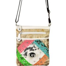 Signature Jacquard Zigzag Patchwork Messenger Crossbody Sling Bag Purse White