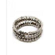 Silver Gray Crystal & Rhinestone Coil Wrap Bangle Bracelet Prom Weddi