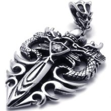 Silver Mens Two Dragon Charm Stainless Steel Pendant Beads Necklace Chain
