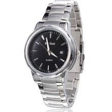Silver Men's Wrist Calendar Style Alloy Analog Quartz Watch