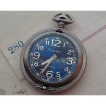 Silver Metal Blue Face Vintage Pocket Watch