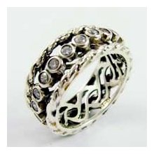 Silver Twists Bezel Cz Seanoy Israeli Handcrafted Spinning Ring Size 7-7.5