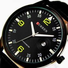 Simple Elegant Day And Date Leather Waterproof Men's Wrist Watch, X36-bb