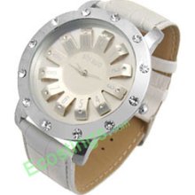 Simulated Crystal Turntable Watchcase Ladies Quartz Wrist Watches