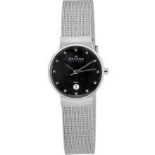 Skagen 355sssb1 Ladies Mesh Strap Watch, Black Dial Swarovski Crystals Â£99