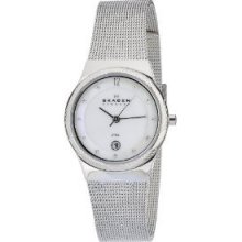 Skagen Women's Silvertone Twisted Topring Mesh Watch (Women's Silver Twisted Topring Steel Mesh Band)