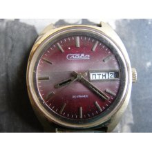 SLAVA MCHZ 2 Factory 26j Mechanical Gold Plated (AU stamped) Wrist Watch with Double calendar vintage Russian mechanical Wrist watch