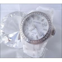 Sm. Mens Ladies Detomaso White Ceramica Dt3015a Sparkling Crystal Ceramic Watch