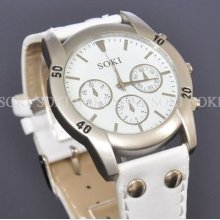 Soki Womens Ladies White Analog Quartz Wrist Leather Band Nice Watch M08