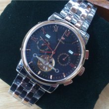 Solid Stainless Steel Automatic Date Week Men Watches Rose Gold Tourbillon Watch
