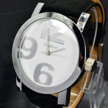 Sport Men Women Quartz Leather Wrist Watch Concise Design With Three Big Marks