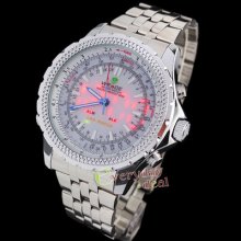 Sports Silver Solid Steel Mens Dual Time Display Diving Led Quartz Watches