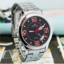 Stainless Steel Analog Double Day Week Function Mens Quartz Wrist Watches Gent