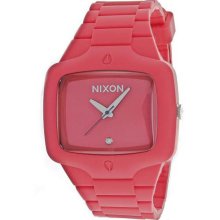 Stainless Steel and Rubber Case Quartz Red Dial Red Rubber Strap Silver Hands