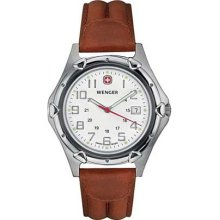 Standard Issue XL Men's Watch with White Dial and Brown Leather Strap by WengerÂ® - Maker of the Genuine Swiss Army Knife