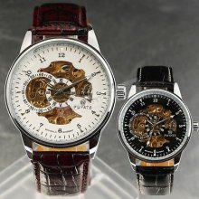 Steampunk Army Skeleton Mechanical Vintage Leather Band Dial Men Wrist Watch