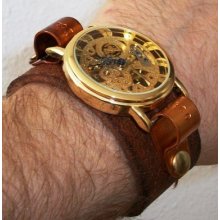 Steampunk Edwardian Victorian leather bracelet watch