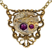 Steampunk Jewelry Necklace Steampunk Vintage Watch Necklace Purple Amethyst Ant Brass Victorian Steam Punk Jewelry by Victorian Curiosities