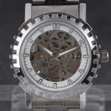Steampunk Luxury Metal Skeleton Automatic Mechanical Wrist Watch Clock Hour