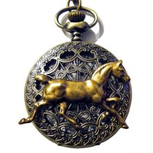 Steampunk Pocket Watch Retro Victorian Gothic Style Horse Necklace or Chain Fob Goth