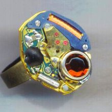 Steampunk Ring . Vintage Jewel Watch Movement . Industrial Victorian . Rhinestone . Brass - My Heart's Desire by enchantedbeas on Etsy
