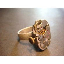 Steampunk Unisex Watch Movement Ring with Exposed Gears (755)
