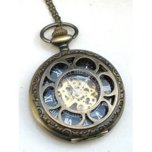Steampunk - VINTAGE FLOWER Pocket Watch - Mechanical- Antique Brass Bronze - Necklace - Neo Victorian - GlazedBlackCherry -Pre Sale-