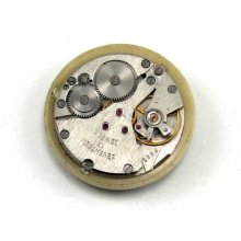 Steampunk Vintage Round Pocket Watch Movement with Original Gold Toned Face and 17 Ruby Jewels - 25mm