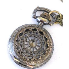 Steampunk - WEB OF LOVE - Pocket Watch - Necklace - Antique Brass - Neo Victorian - By GlazedBlackCherry