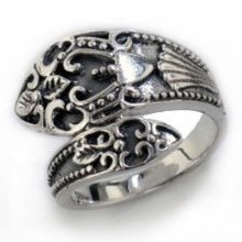 Sterling Silver Antiqued Style Ornate Spoon Ring